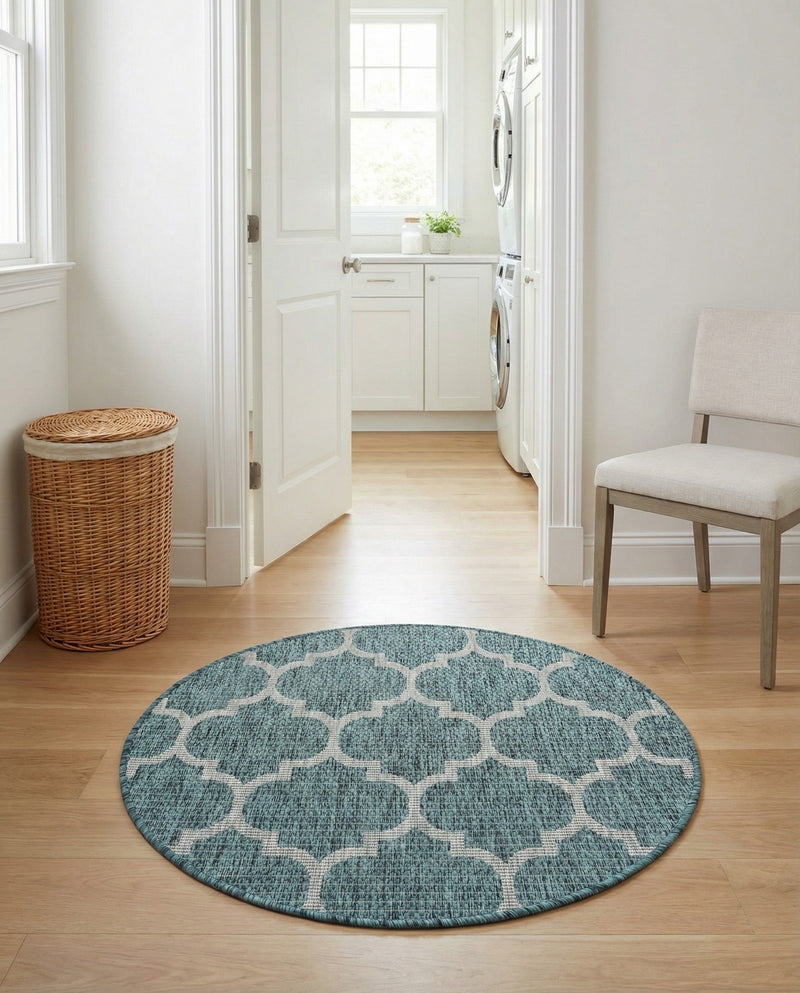 Savannah Pergola Collection Area Rug - Arbor (Teal) Round Teal  lifestyle 29