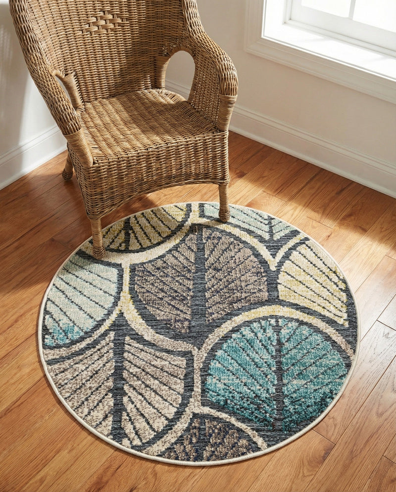 Outdoor Marrakesh Collection Area Rug -  Rabat Round Gray Blue Ivory  lifestyle 72