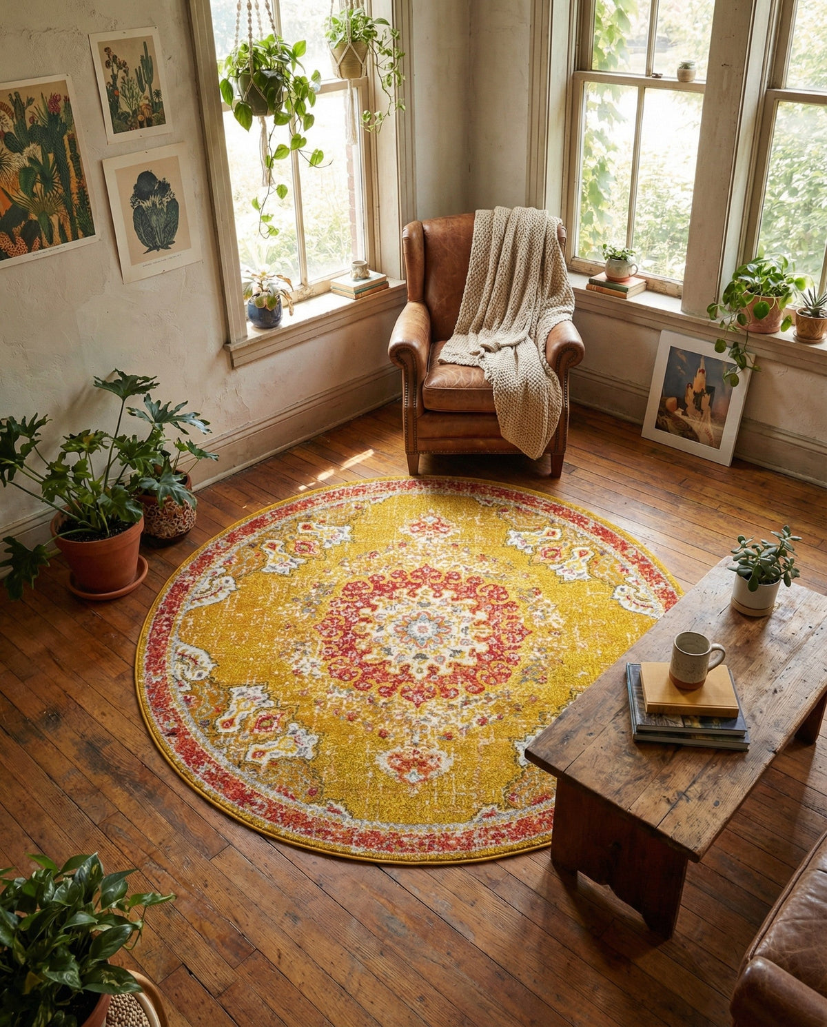 Brighton Terrace Collection Area Rug - Hove (Gold) Round Gold  lifestyle 82