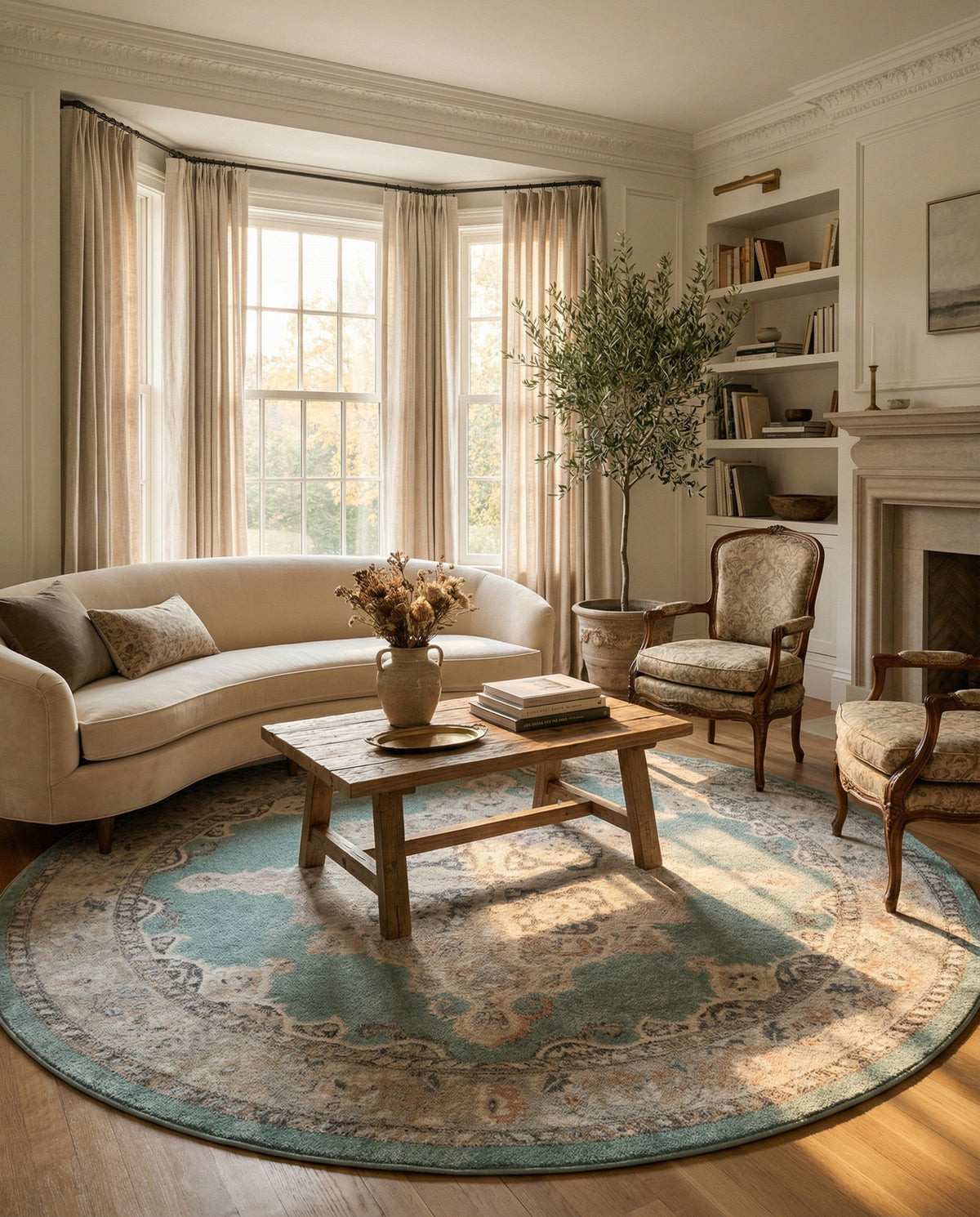 Beverly Grove Collection Area Rug -  Fairfax (Aqua) Round Aqua  lifestyle 87