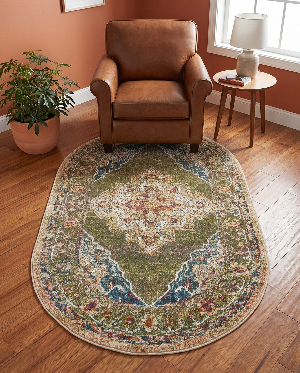 Savannah Soiree Collection Area Rug - Serengeti (Green) Oval Green  lifestyle 109
