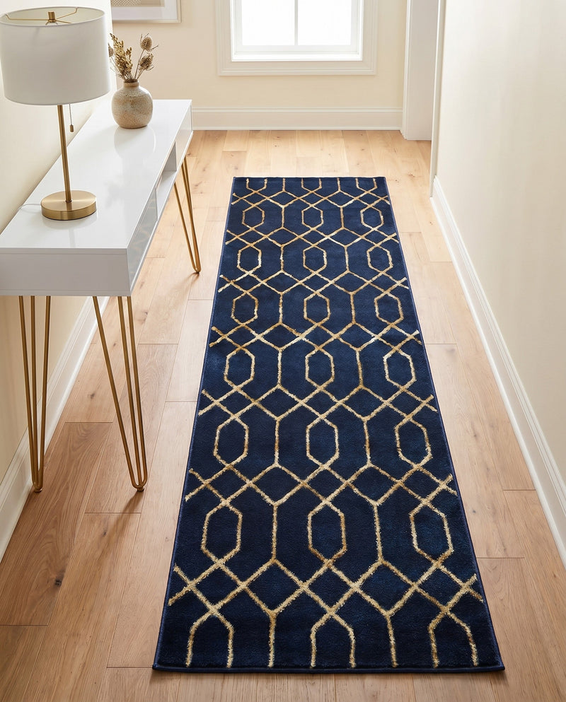 Hollywood Luxe Collection Area Rug - Sunset (Navy Blue Gold) Runner Navy Blue Gold  lifestyle 46