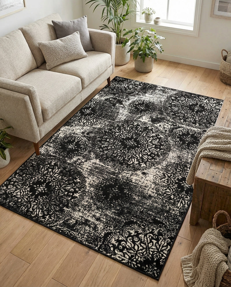 Riviera Elegance Collection Area Rug -  Monaco (Black) Rectangle Black  lifestyle 24