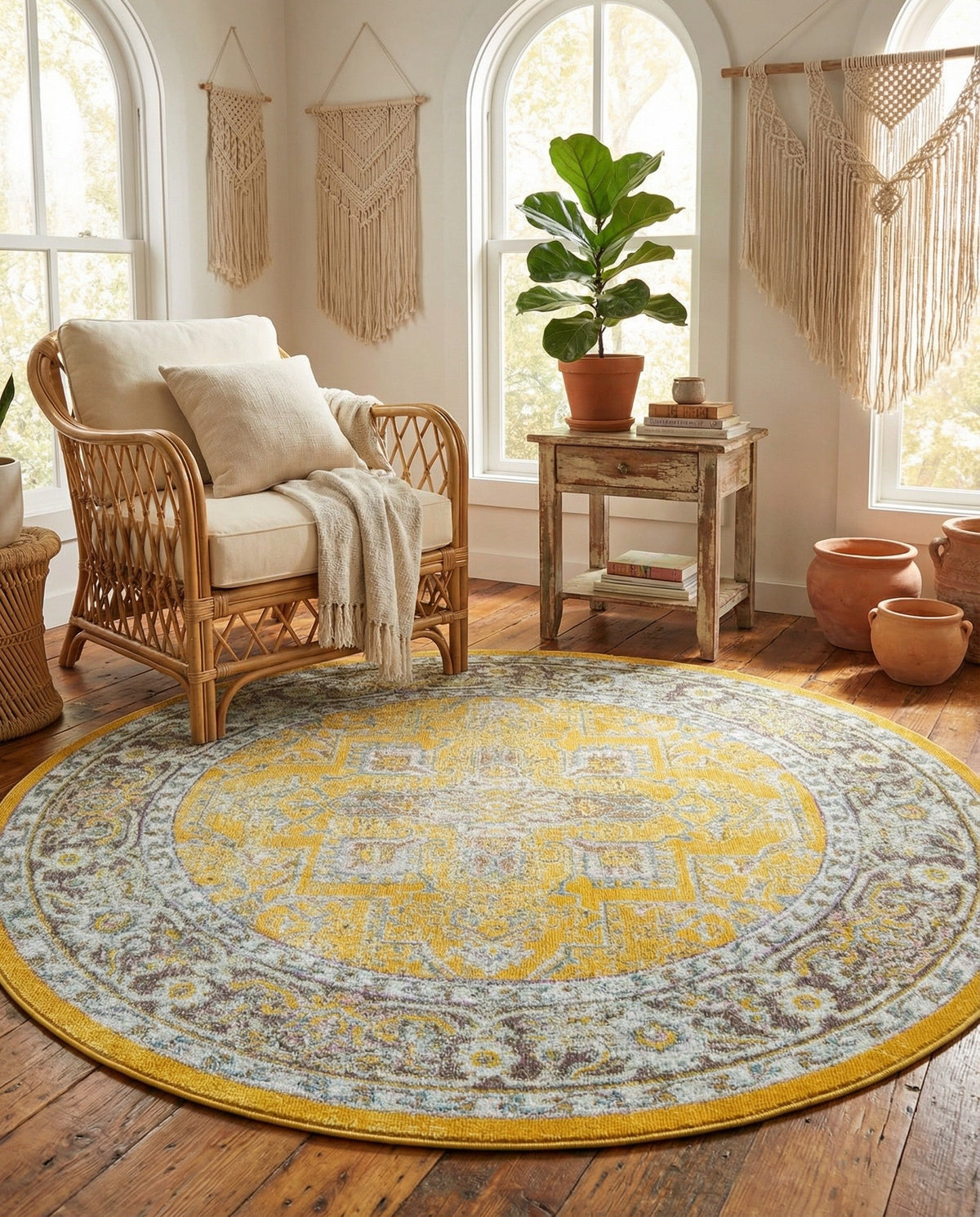 Caribbean Breeze Collection Area Rug -  Andros Round Yellow  lifestyle 171