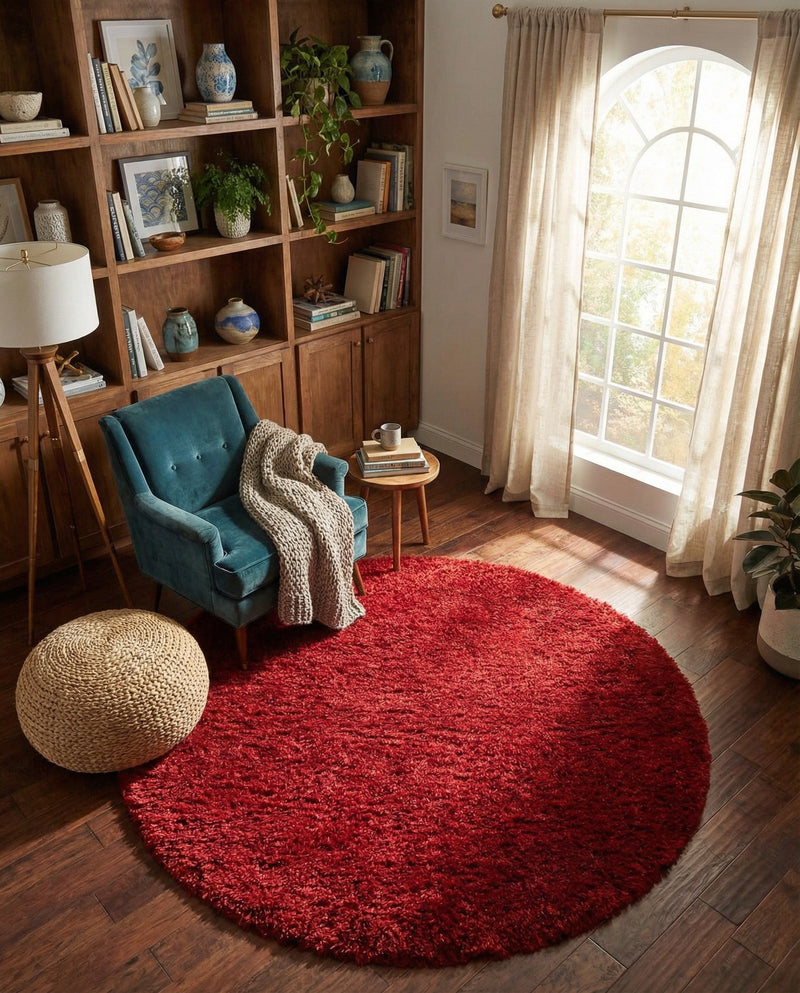Eternal Plush Oasis Collection Area Rug -  Tranquility (Merlot) Round Merlot  lifestyle 53