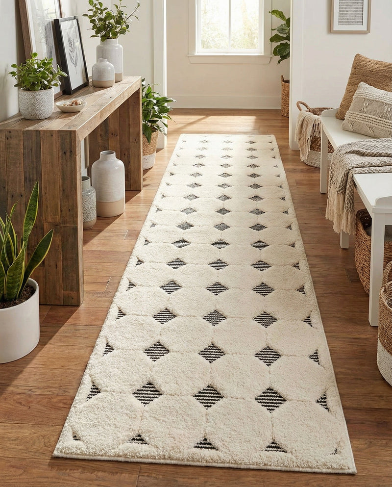 Monochrome Collection Area Rug -  Quartz Runner Black and White  lifestyle 54