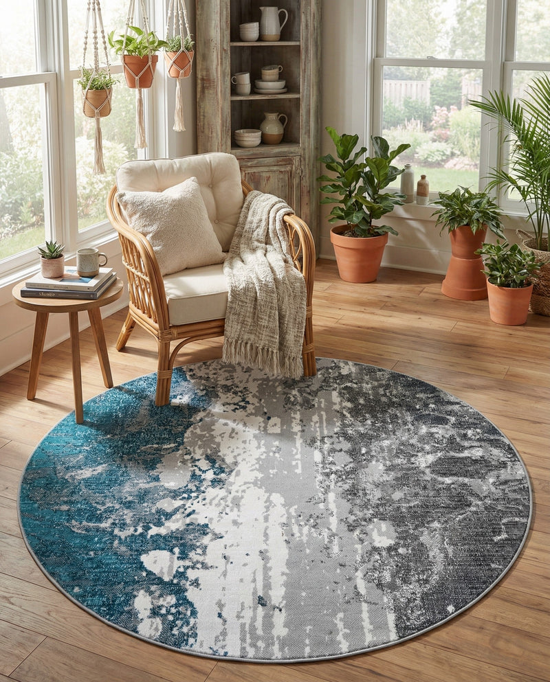 Seville Elegance Collection Area Rug -  Granada Round Gray  lifestyle 38