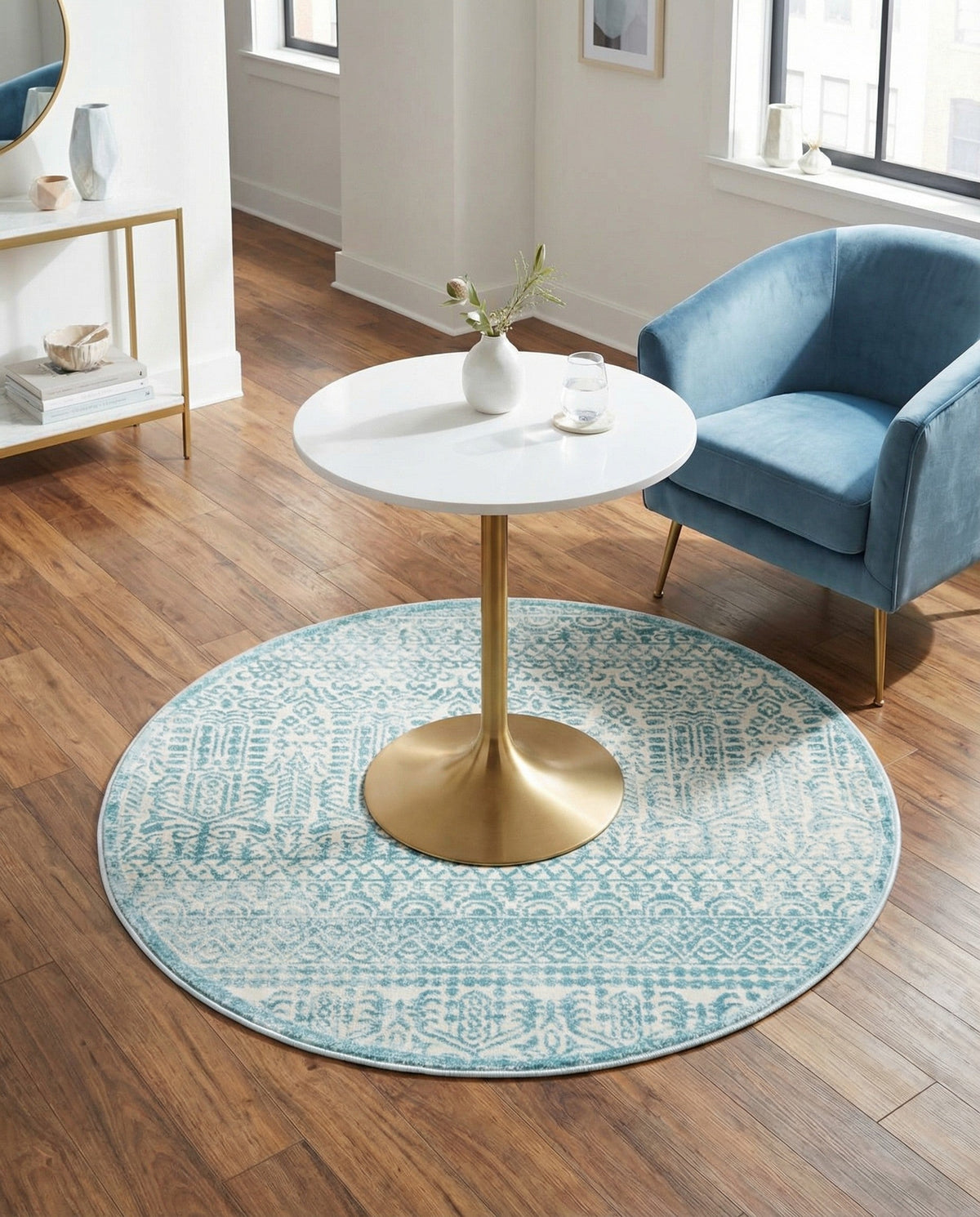 Metro Heights Collection Area Rug -  Chelsea Round Teal  lifestyle 141