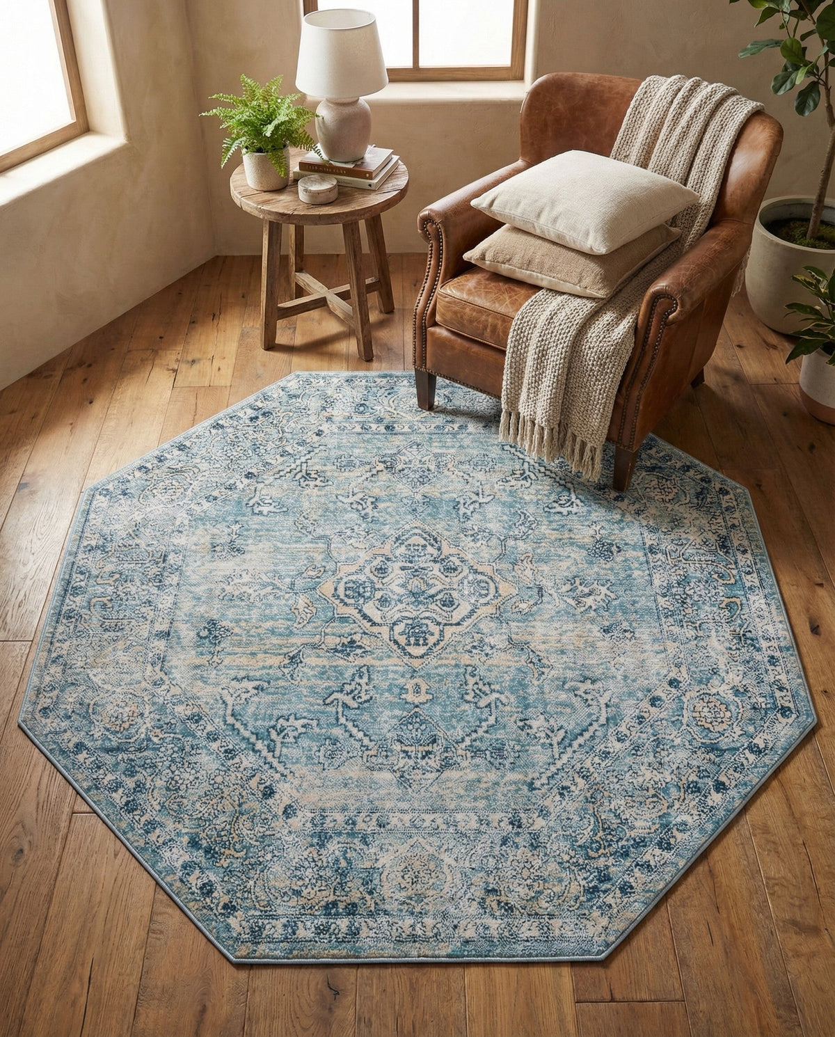 Coastal Haven Collection Area Rug -  Marina Octagon Blue  lifestyle 151