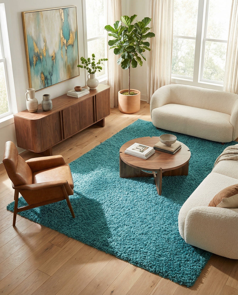 Plush Oasis Collection Area Rug - Serenity (Deep Aqua Blue) Rectangle Deep Aqua Blue  lifestyle 32