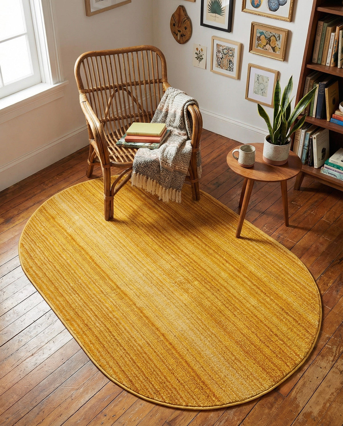 Jewel Oasis Collection Area Rug - Sapphire (Yellow) Oval Yellow  lifestyle 70