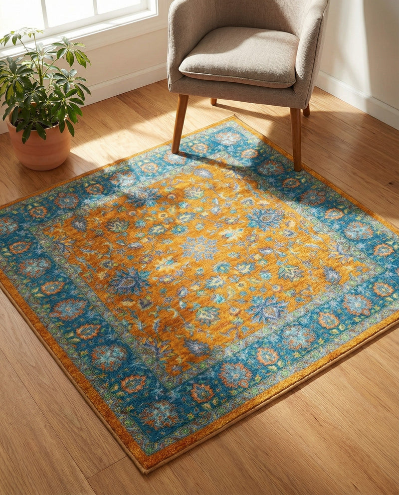 Casablanca Tapestry Collection Area Rug -  Marrakech (Sunshine Yellow) Square Sunshine Yellow  lifestyle 55