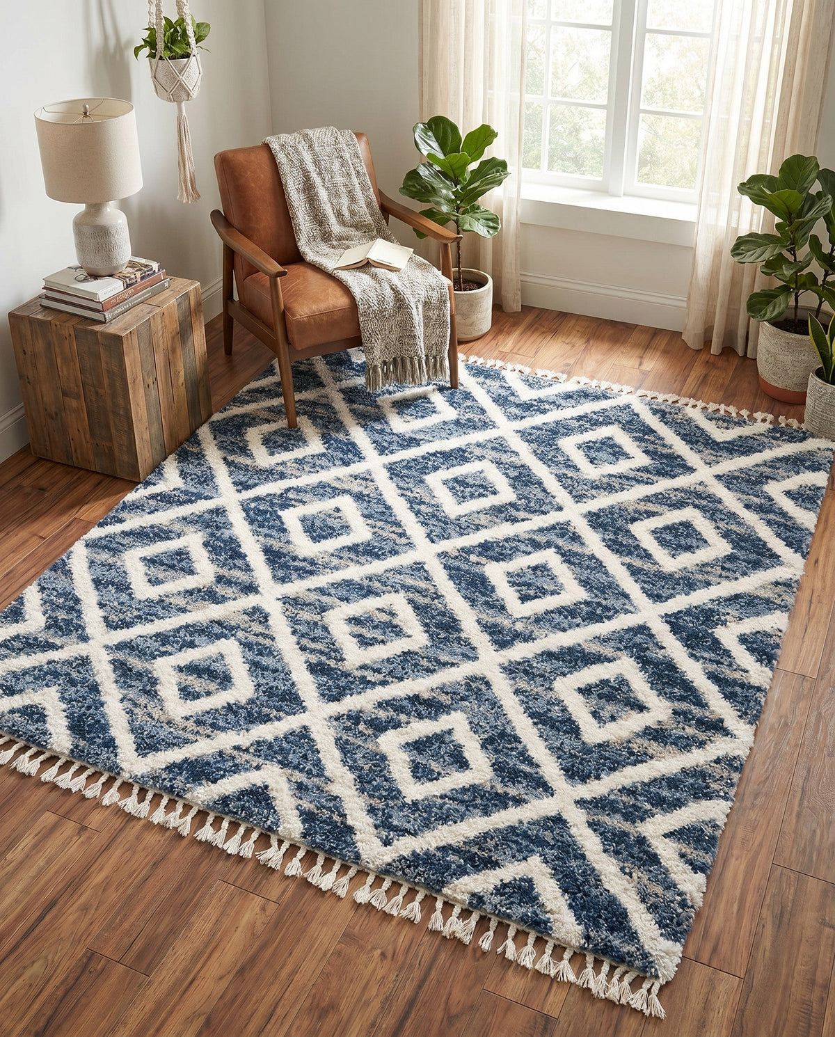 Cozy Cove Shag Collection Area Rug -  Dunes Square Blue  lifestyle 162