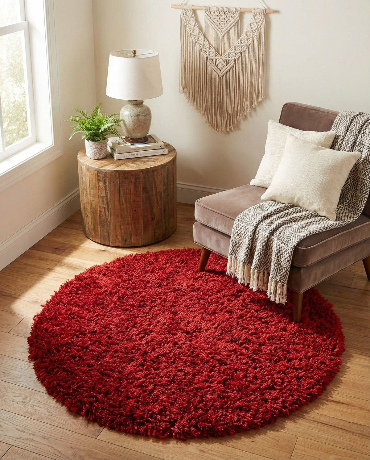 Eternal Plush Oasis Collection Area Rug -  Tranquility (Merlot) Round Merlot  lifestyle 52