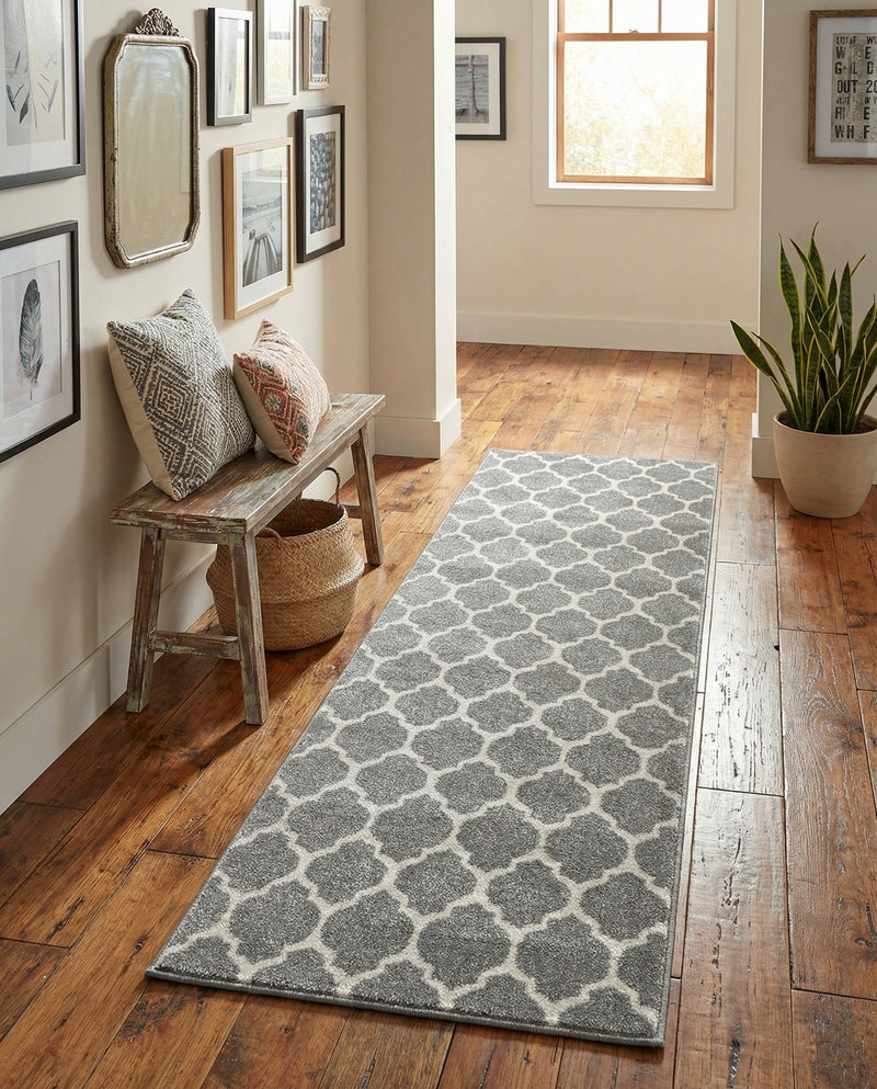 Lattice Gardens Collection Area Rug -  Bloomfield (Dark Gray) Runner Dark Gray  lifestyle 33
