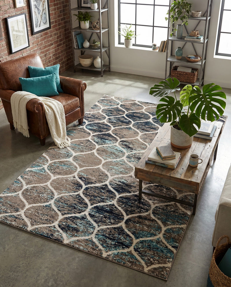 Trellis Mosaic Collection Area Rug -  Pergolatown (Blue Multi) Rectangle Blue Multi  lifestyle 22