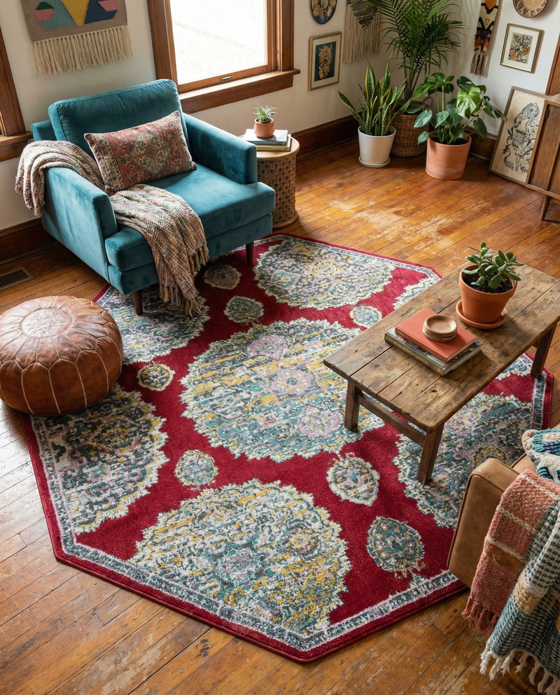 Arcadia Rugs Collection Area Rug -  Atlantis (Red) Octagon Red  lifestyle 70