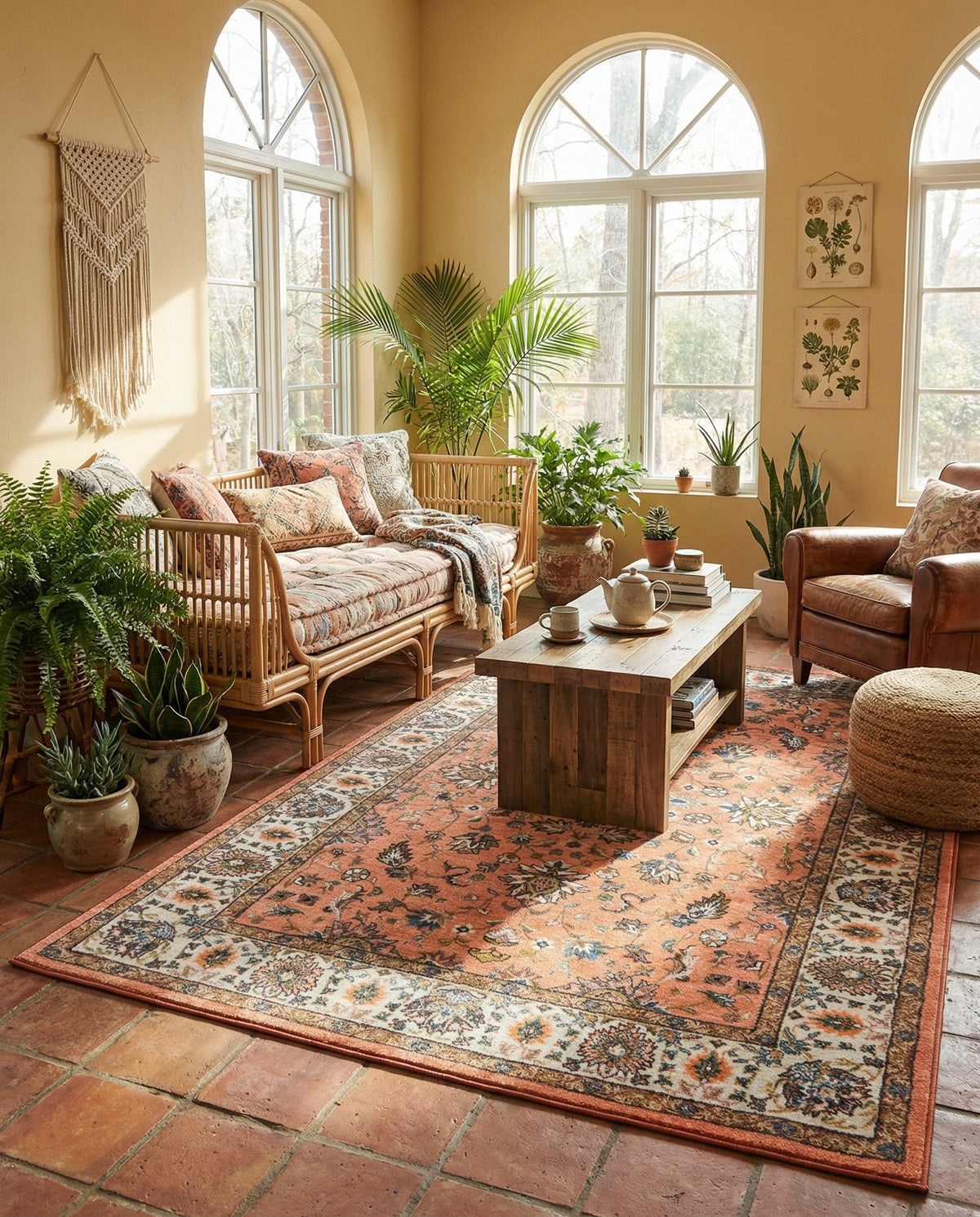 Casablanca Tapestry Collection Area Rug -  Marrakech (Salmon) Rectangle Salmon  lifestyle 15