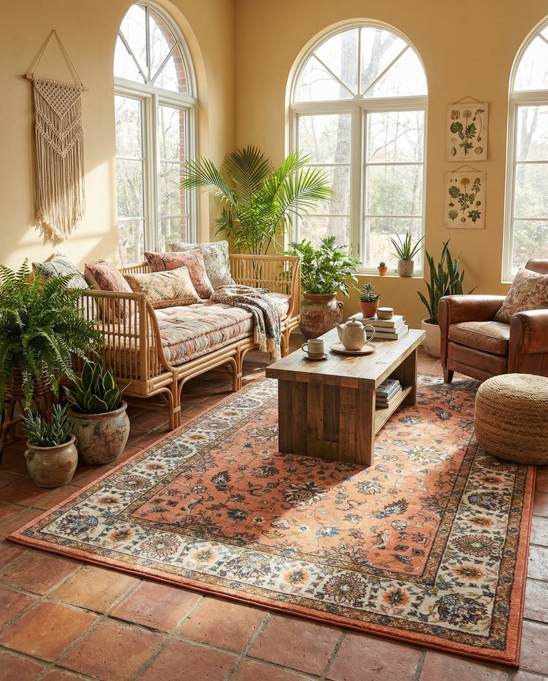 Casablanca Tapestry Collection Area Rug -  Marrakech (Salmon) Rectangle Salmon  lifestyle 15