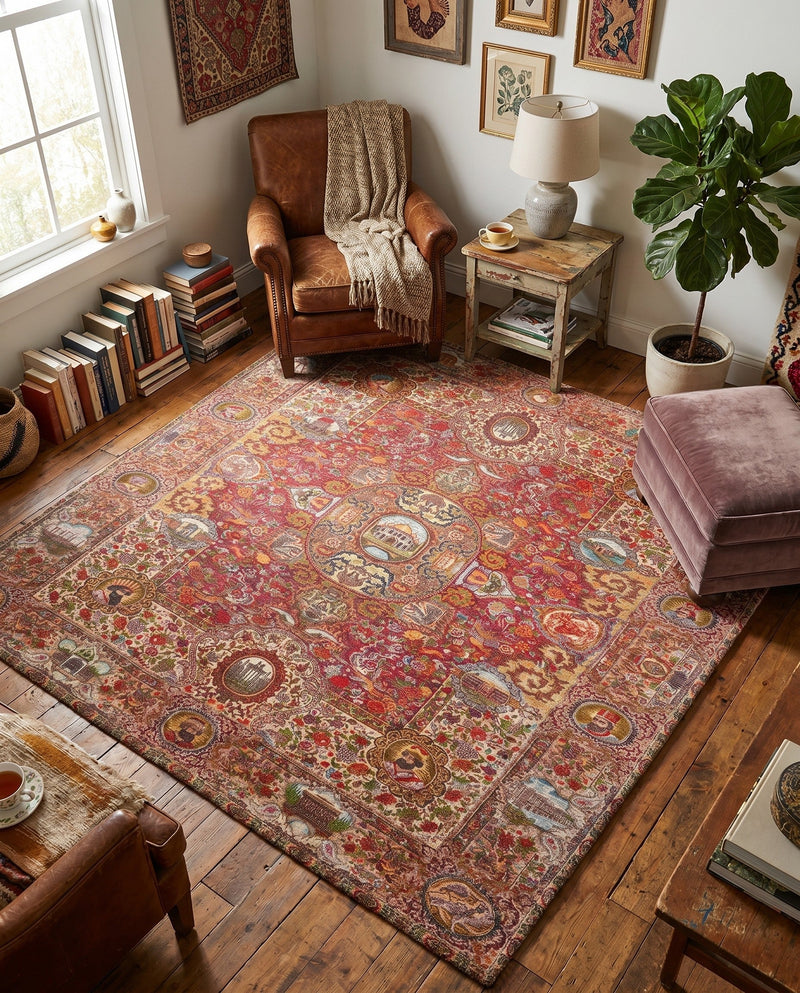 Bazaar Chic Collection Area Rug -  Khouribga Square Rust Red  lifestyle 55