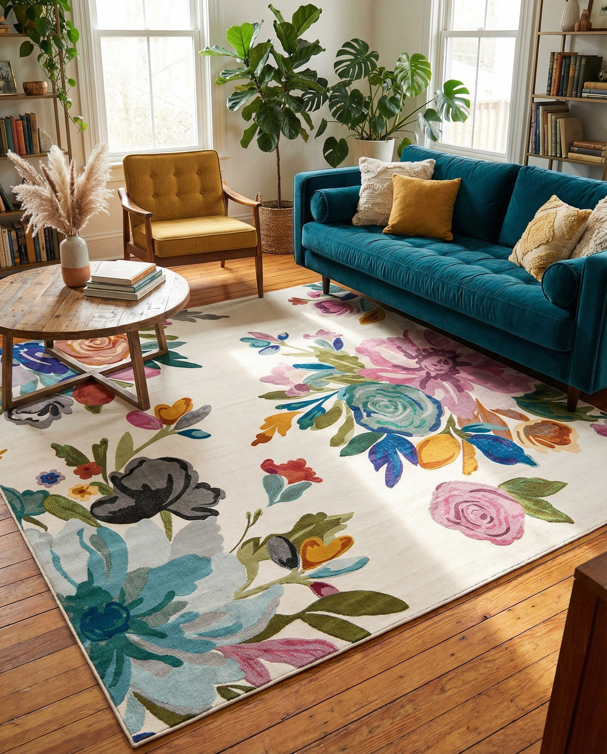 Meadow Breeze Collection Area Rug - Wildflower Square Ivory  lifestyle 177