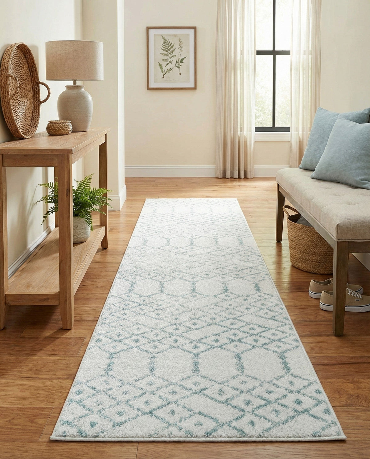 Marrakesh Lattice Collection Area Rug - Casablanca (Ivory Aqua) Runner Ivory Aqua  lifestyle 88