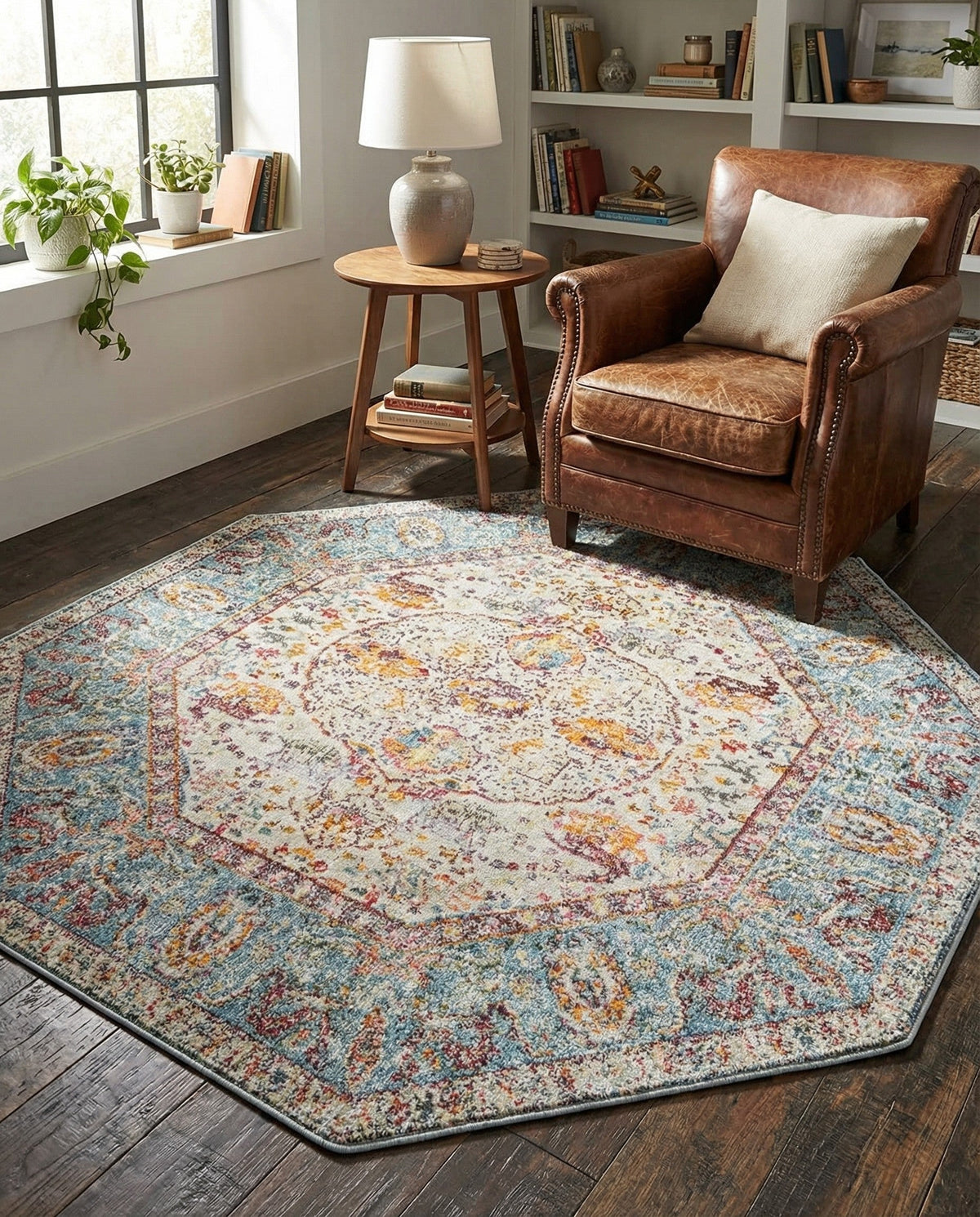 Caribbean Breeze Collection Area Rug -  Xcalak Octagon Light Blue  lifestyle 97