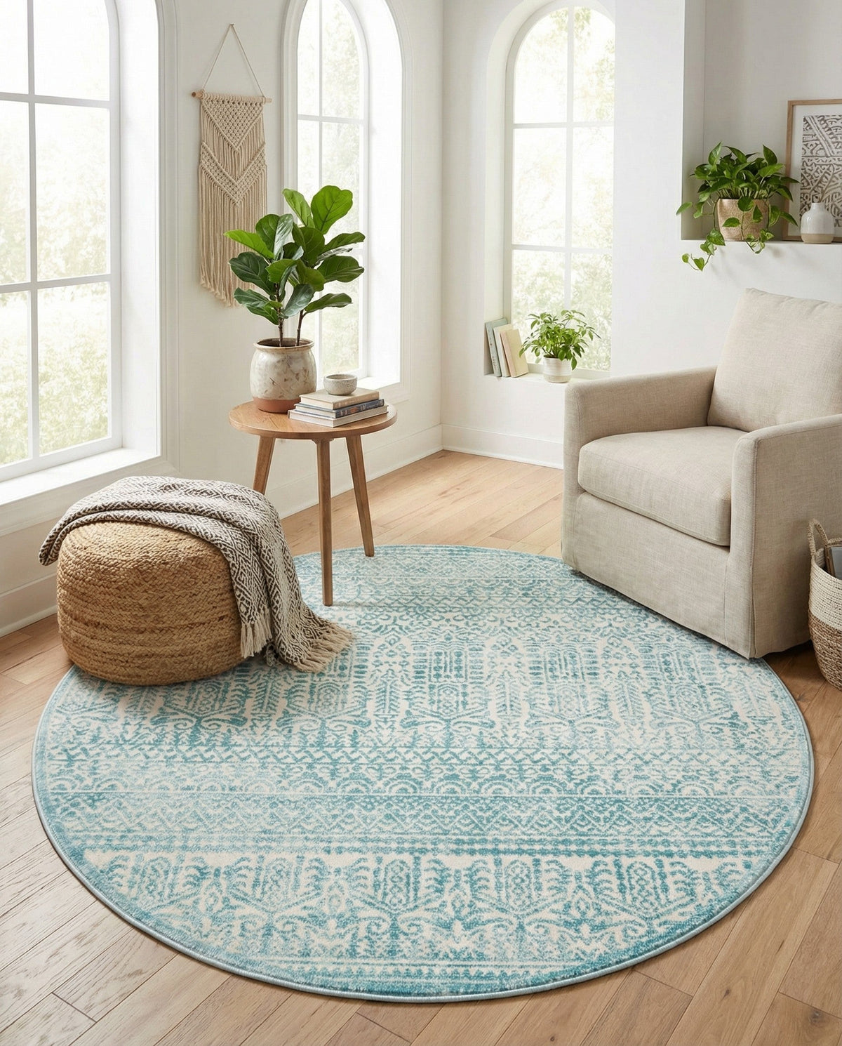Metro Heights Collection Area Rug -  Chelsea Round Teal  lifestyle 144