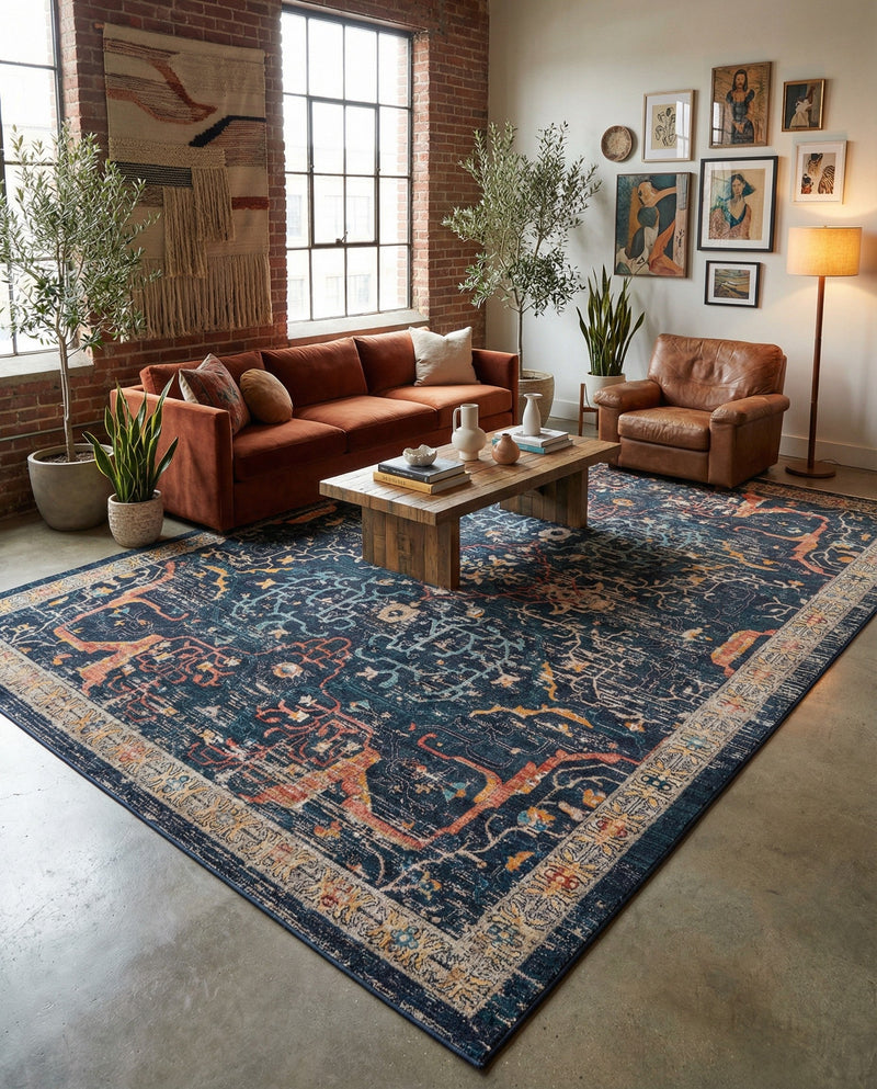 Seville Stripes Collection Area Rug -  Malaga (Navy Blue) Rectangle Navy Blue  lifestyle 39