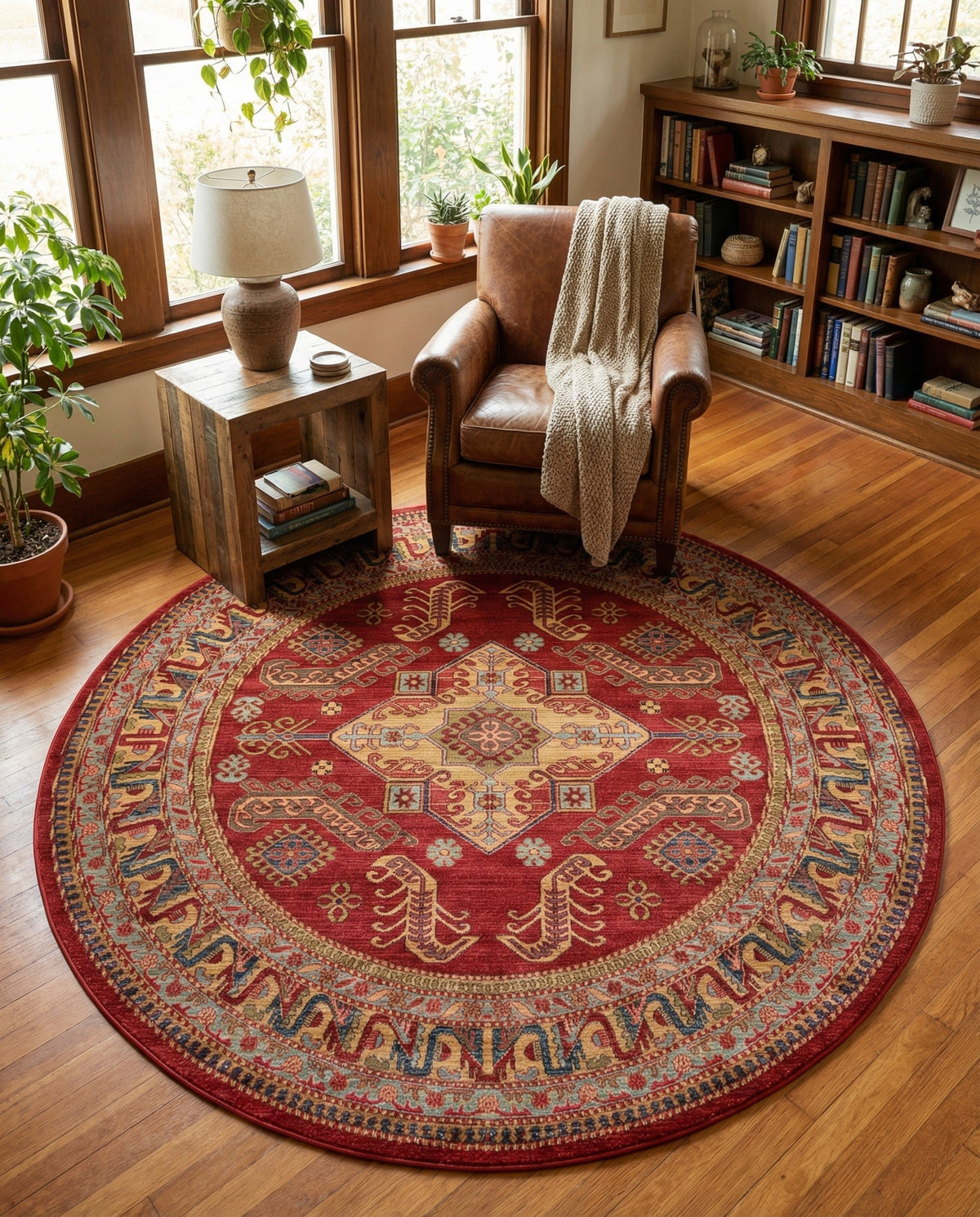 Persian Elegance Collection Area Rug -  Ardabil Round Red  lifestyle 25