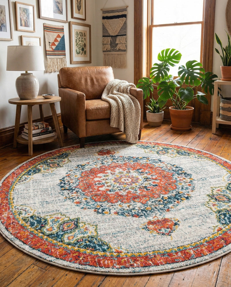 Brighton Terrace Collection Area Rug - Hove (Ivory) Round Ivory  lifestyle 43