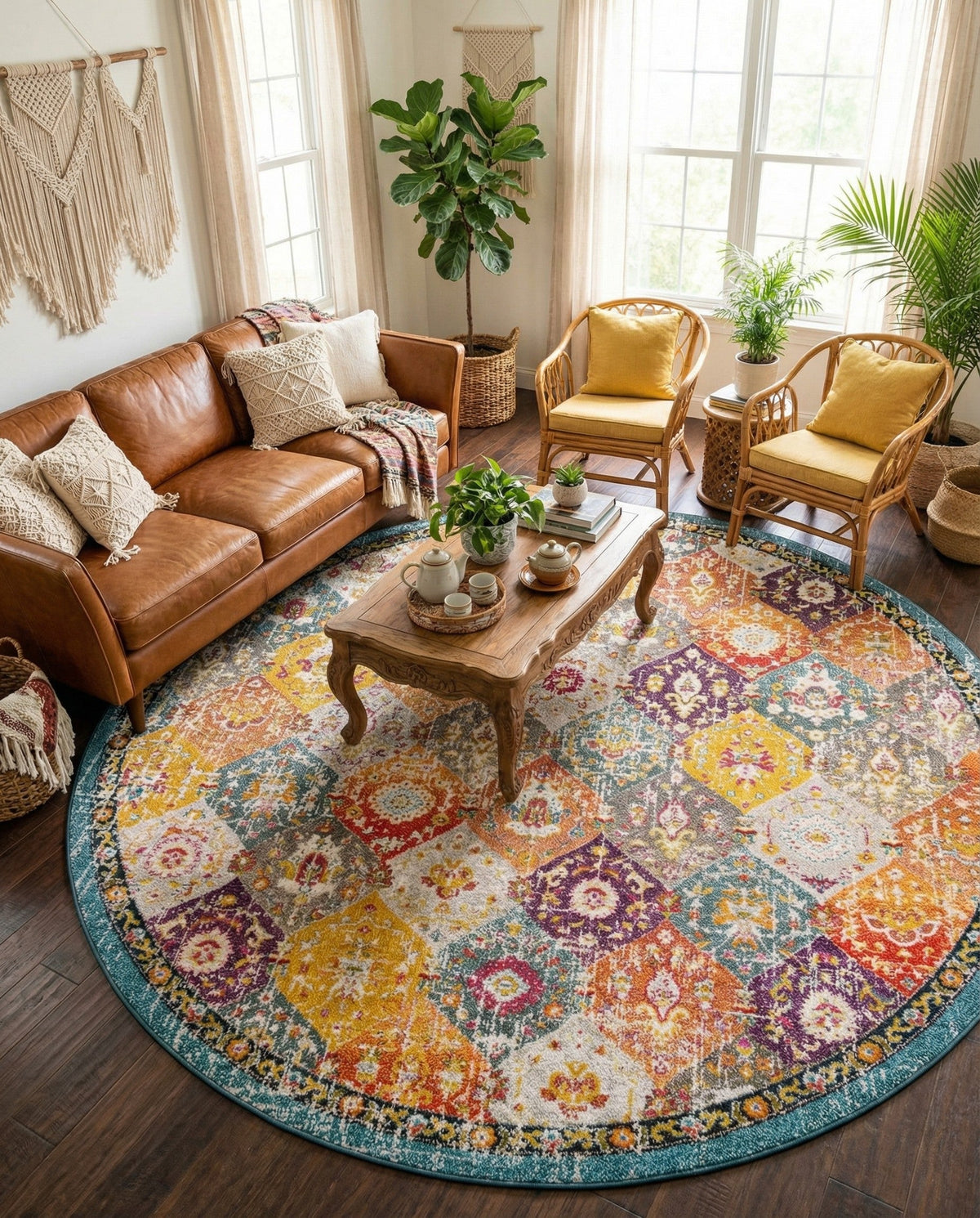 Brighton Terrace Collection Area Rug -  Rottingdean (Multi) Round Multi  lifestyle 113