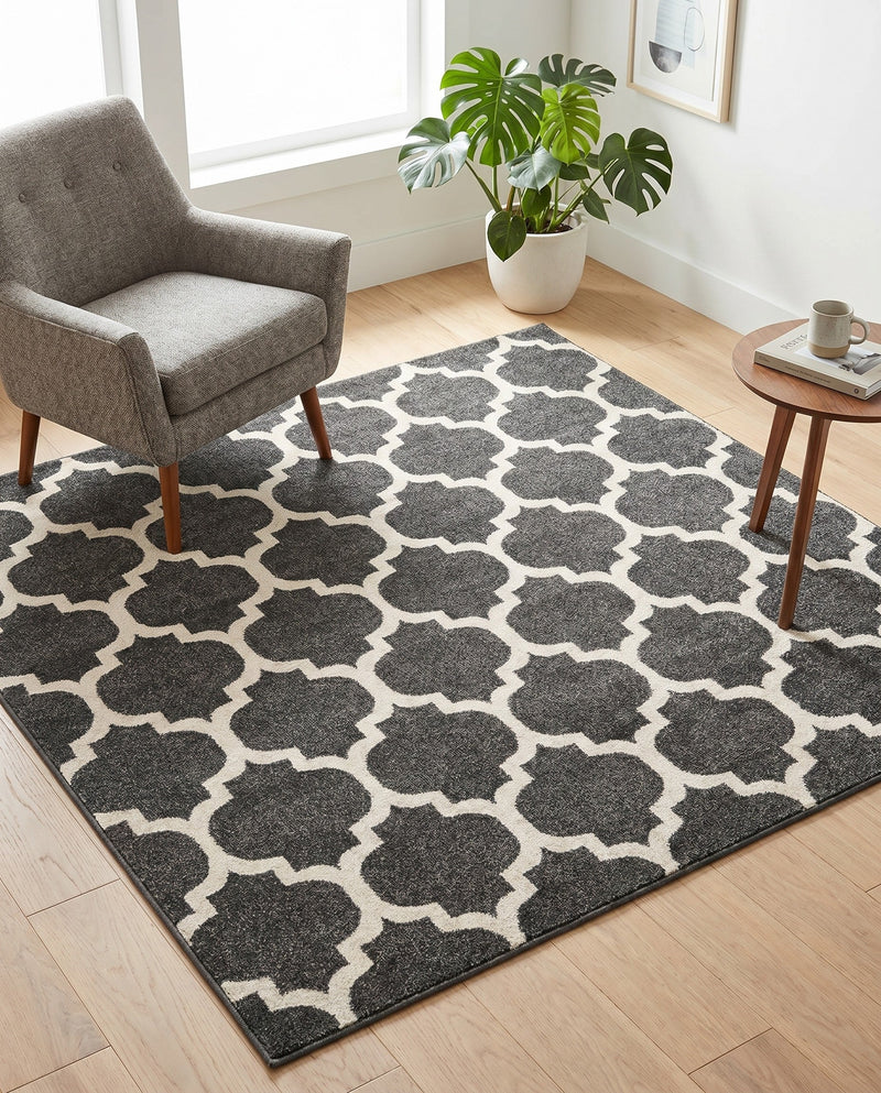 Lattice Gardens Collection Area Rug -  Bloomfield (Black) Square Black  lifestyle 25