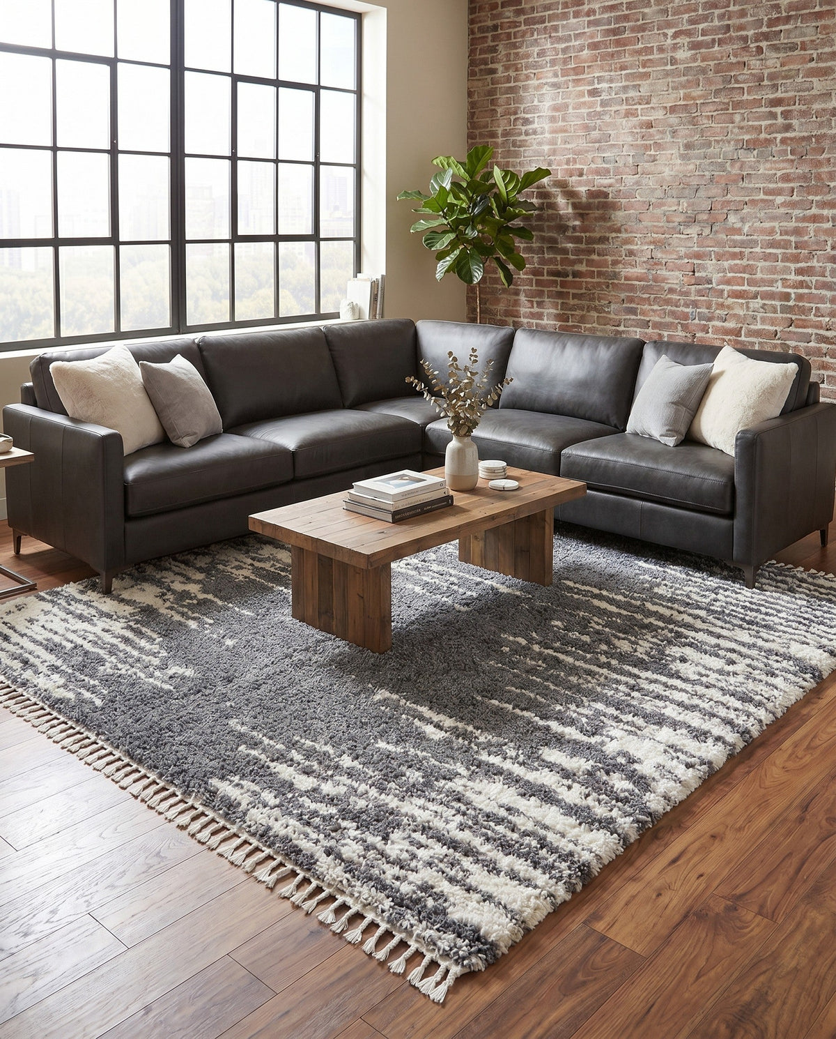 Tranquil Tides Shag Collection Area Rug - Marina Square Gray  lifestyle 211