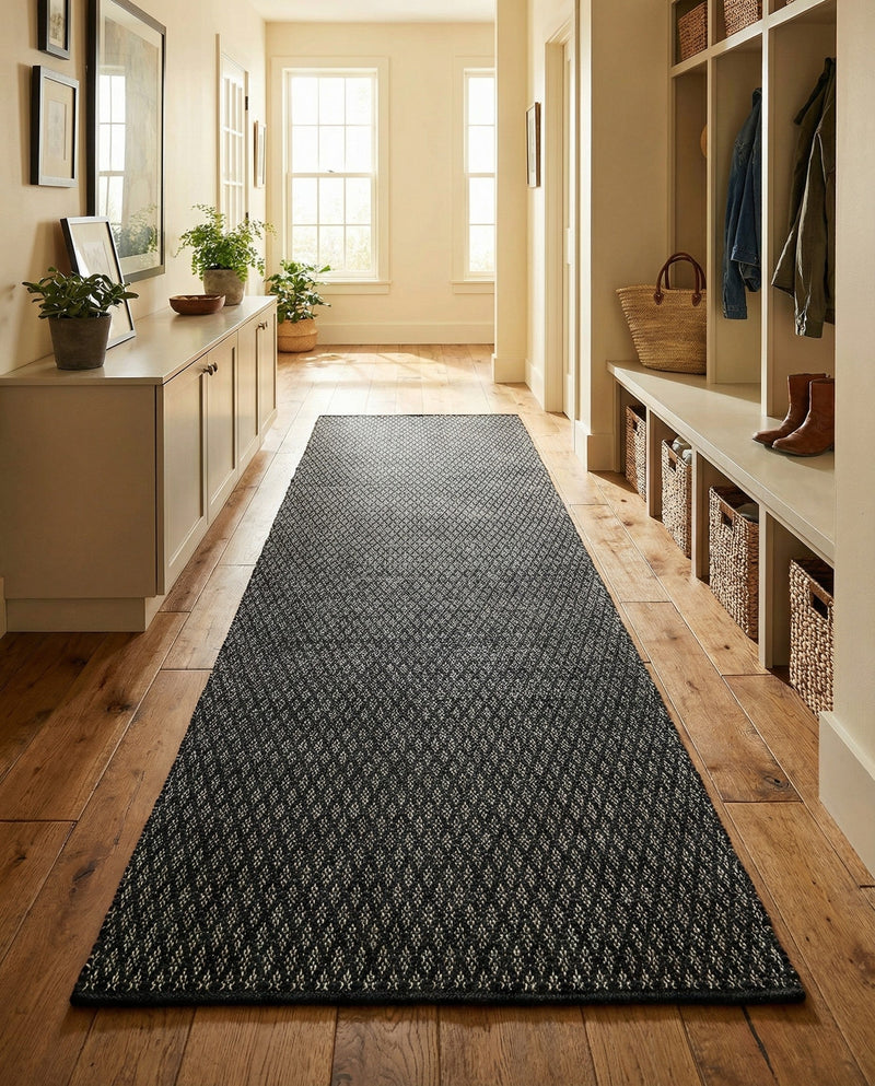 Trellis Wool Collection Area Rug - Cobbles Runner Black  lifestyle 74