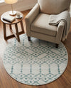Marrakesh Lattice Collection Area Rug - Casablanca (Ivory Aqua) Round Ivory Aqua  lifestyle 36