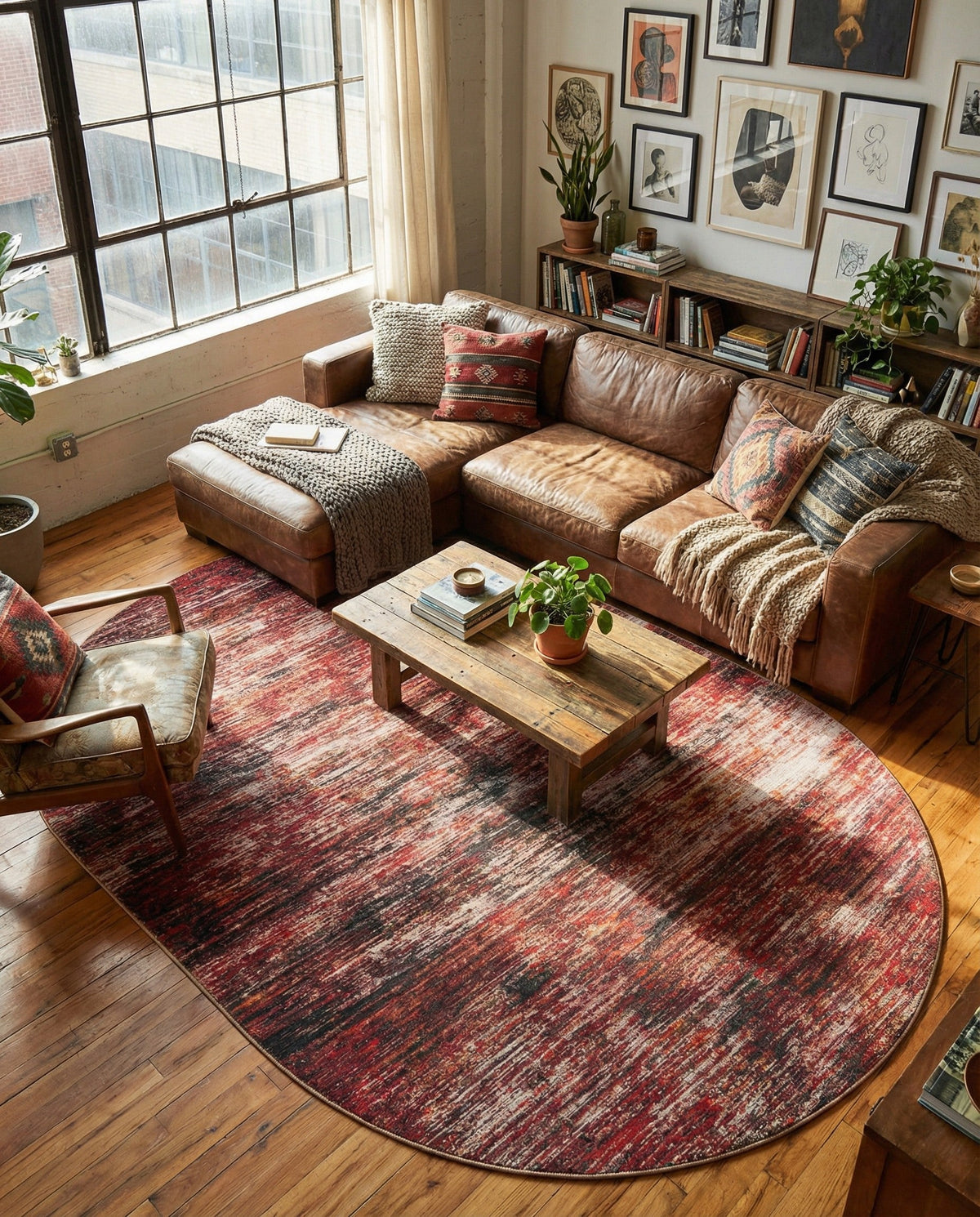 Sahara Essence Collection Area Rug - Oasis (Rust Red) Oval Rust Red  lifestyle 87