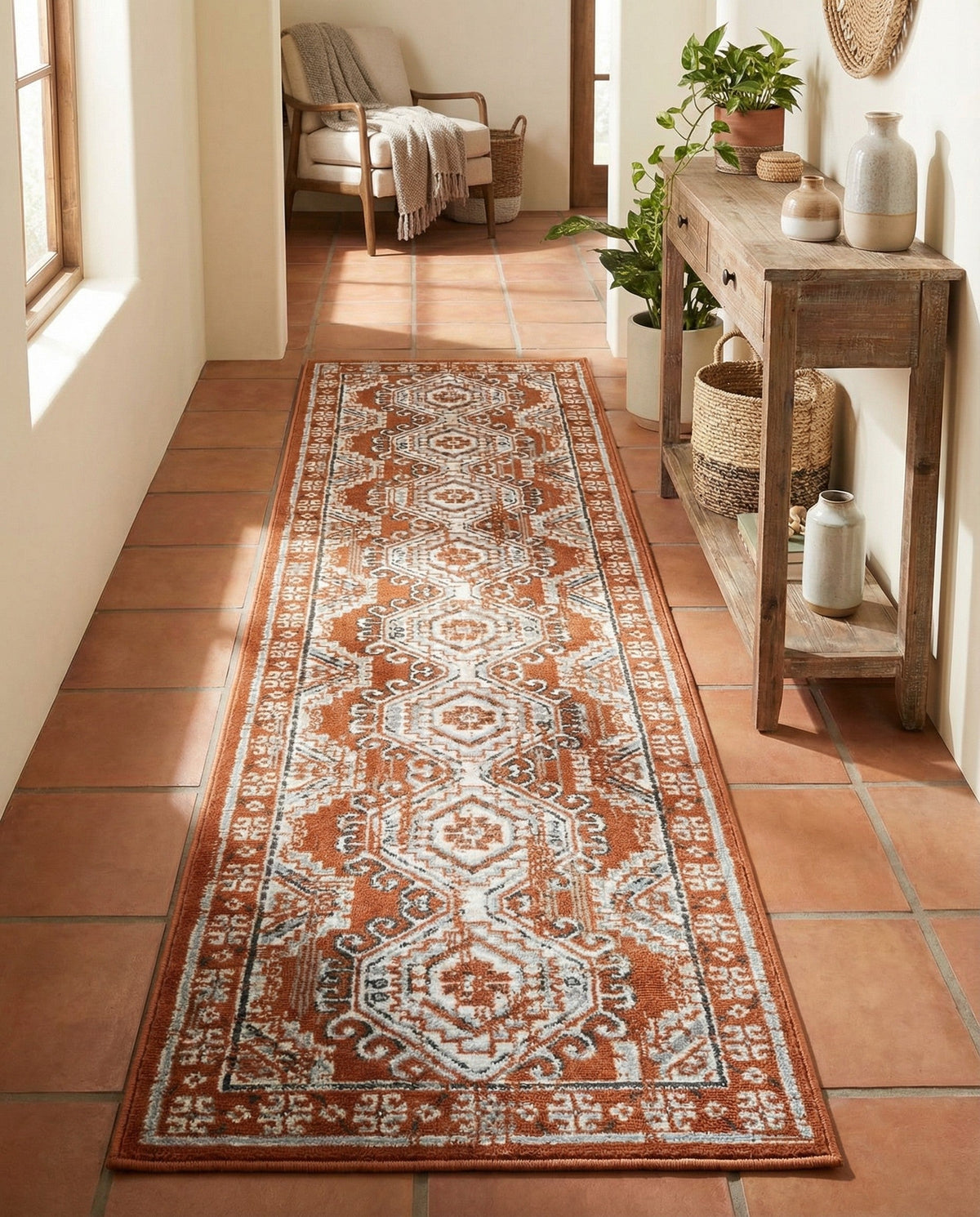 Savannah Elegance Collection Area Rug -  Tybee (Terracotta) Runner Terracotta  lifestyle 67