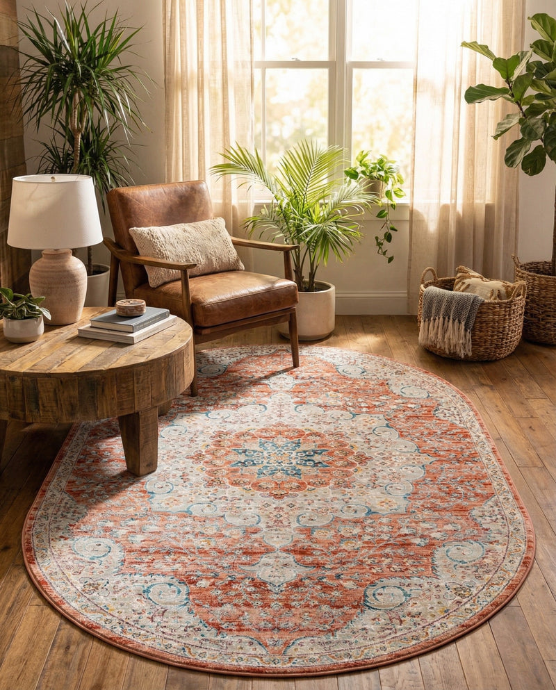 Coastal Haven Collection Area Rug - Seabreeze (Red) Oval Red  lifestyle 41