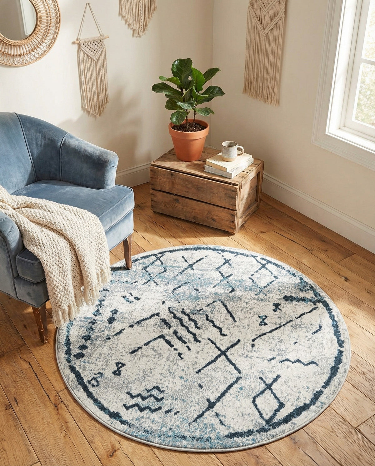 Aegean Elegance Washables Collection Area Rug - Santorini Round Ivory Gray  lifestyle 153