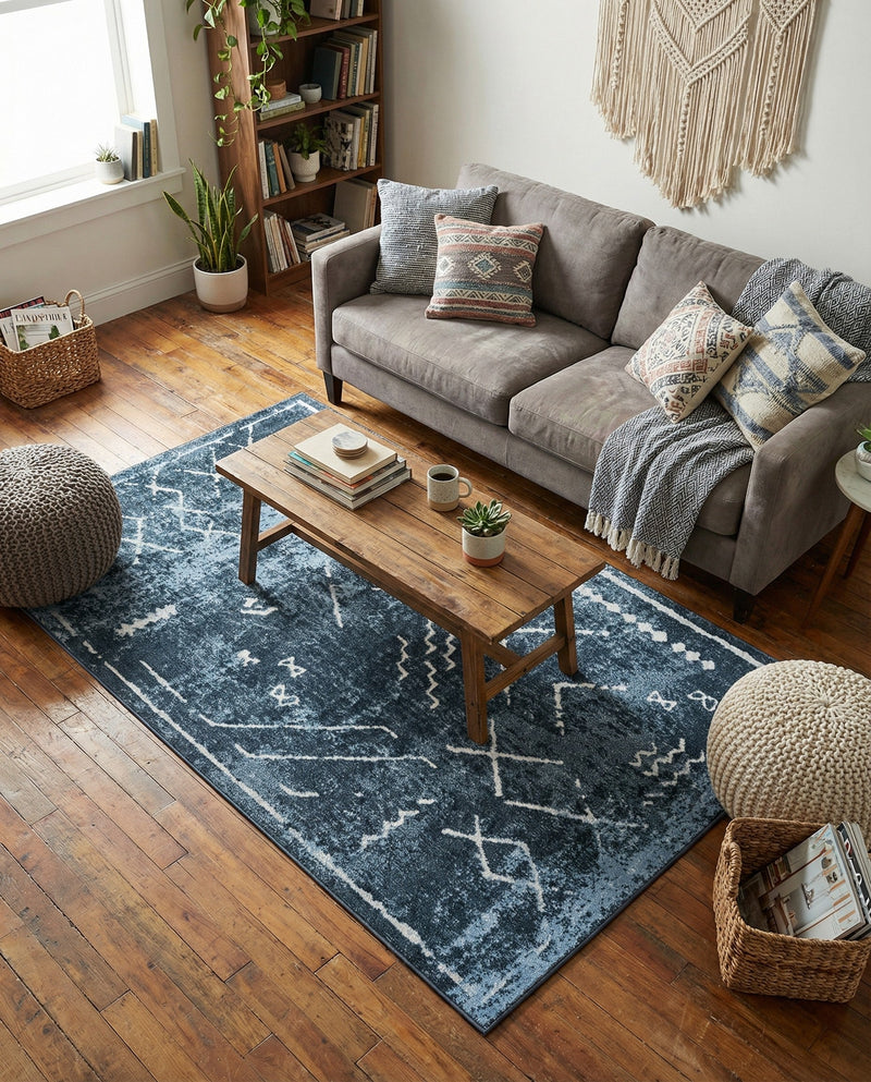Aegean Elegance Washables Collection Area Rug - Santorini Rectangle Navy Blue  lifestyle 7