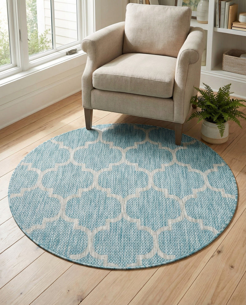 Savannah Pergola Collection Area Rug - Arbor (Aquamarine) Round Aquamarine  lifestyle 75