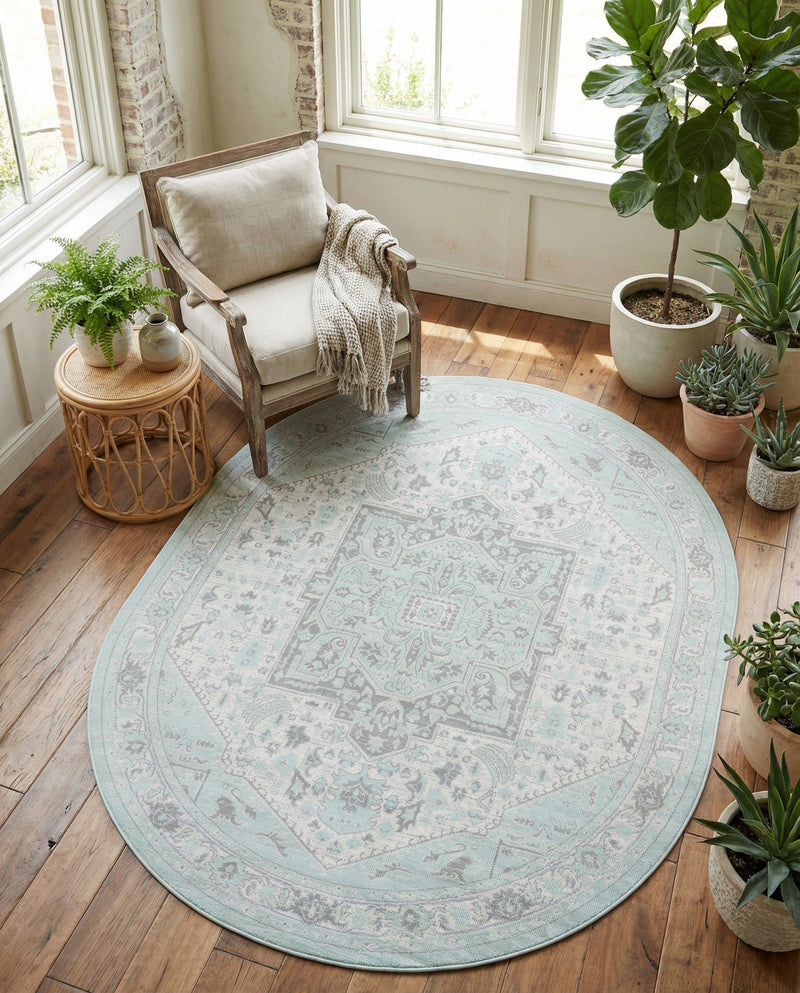 Savannah Series Collection Area Rug - Charleston (Mint) Oval Mint  lifestyle 42