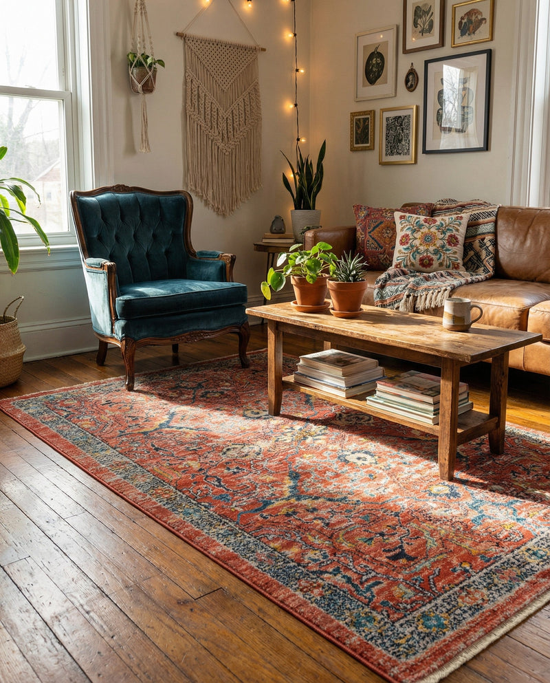 Seville Stripes Collection Area Rug -  Malaga (Brick Red) Rectangle Brick Red  lifestyle 19