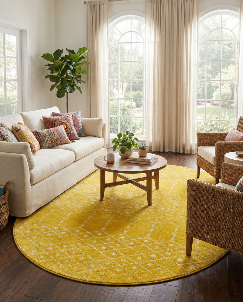 Marrakesh Lattice Collection Area Rug - Casablanca (Yellow) Oval Yellow  lifestyle 55