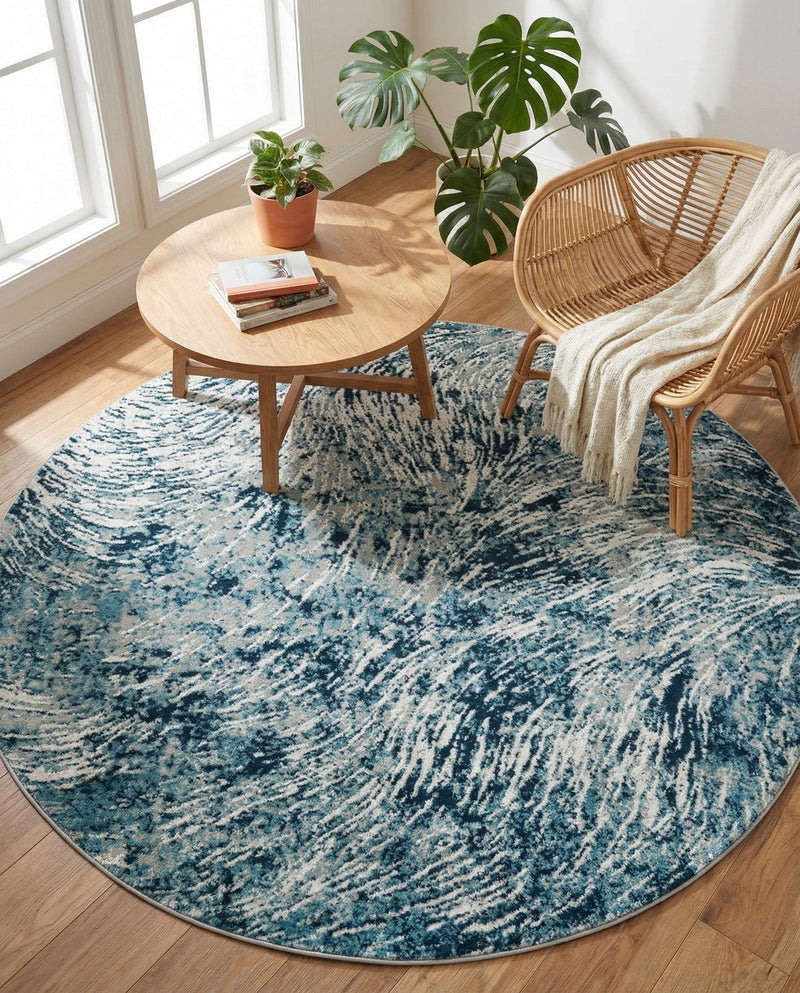 Serenity Sands Collection Area Rug -  Quietshore Round Blue  lifestyle 74