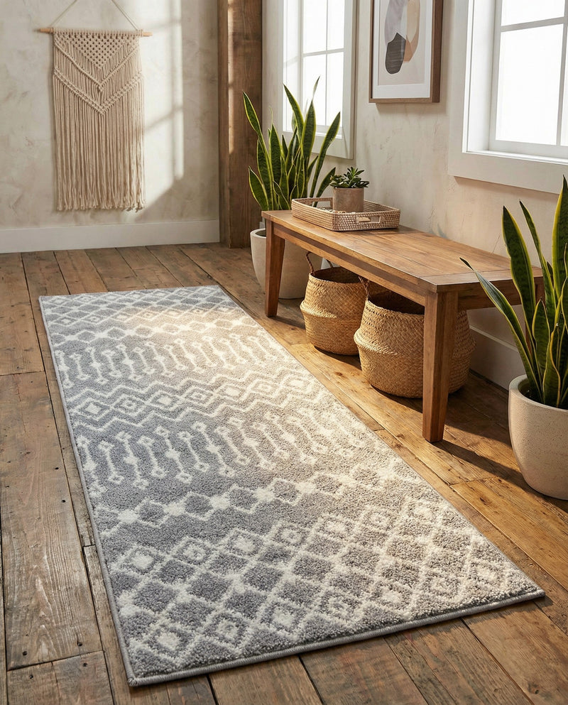 Mediterranean Lattice Collection Area Rug - Santorini (Gray) Runner Gray  lifestyle 44