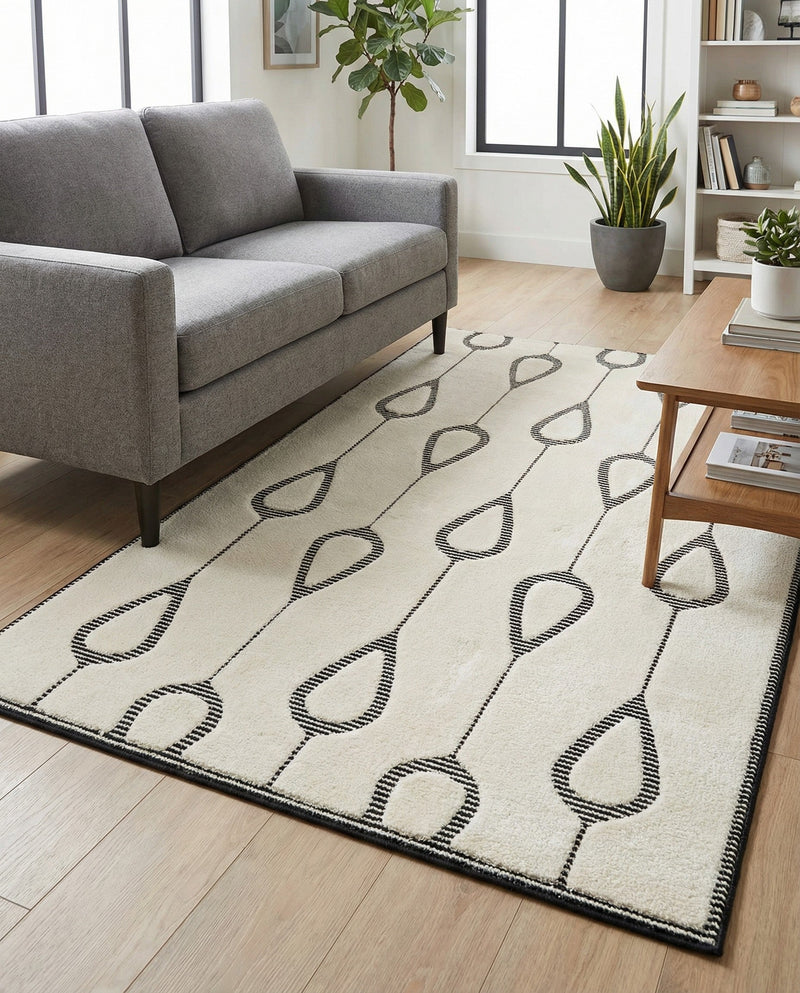 Monochrome Collection Area Rug -  Marble Rectangle Ivory White  lifestyle 30