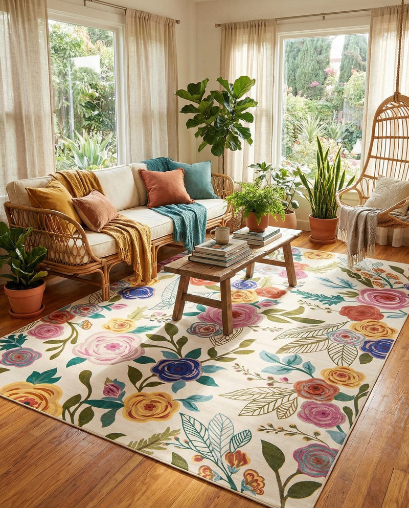 Meadow Breeze Collection Area Rug -  Petal Rectangle Ivory  lifestyle 17