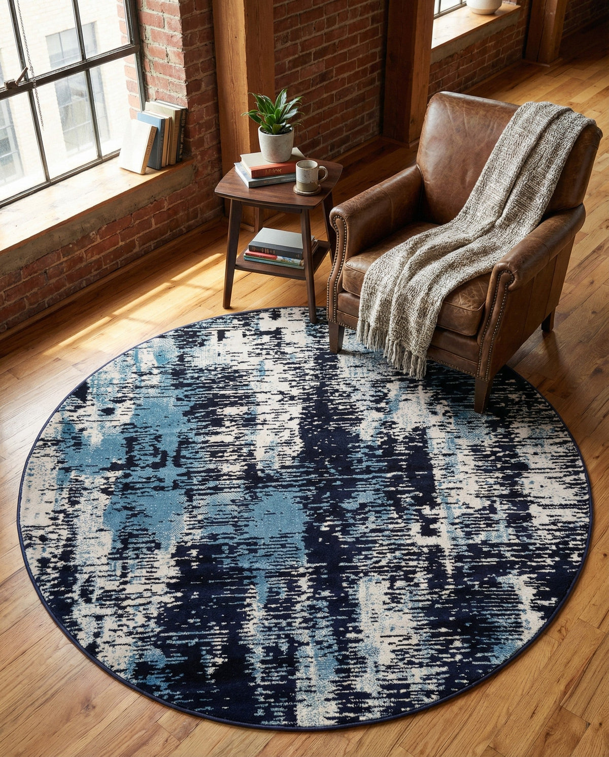 Coastal Haven Collection Area Rug -  Pelican Round Navy Blue  lifestyle 107